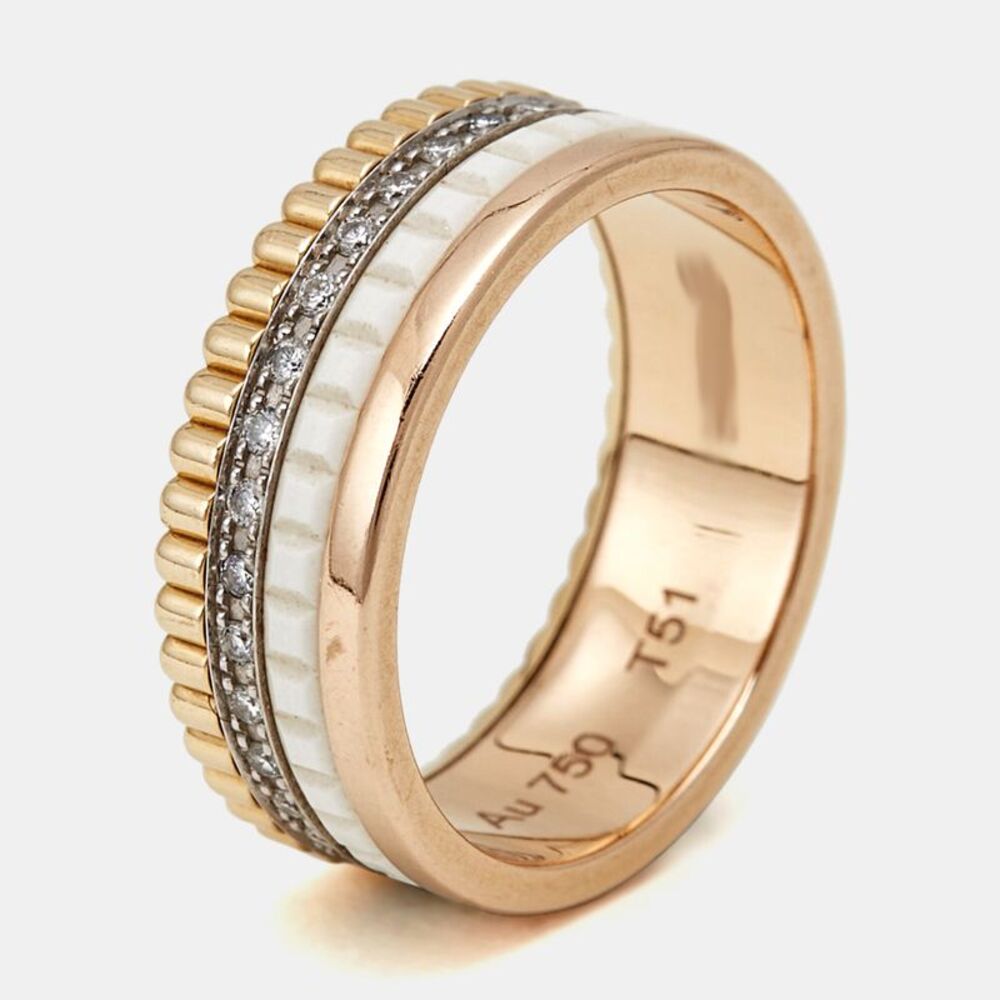 Boucheron White Edition Quatre Classique Diamonds 18K Three Tone Gold Ring Size